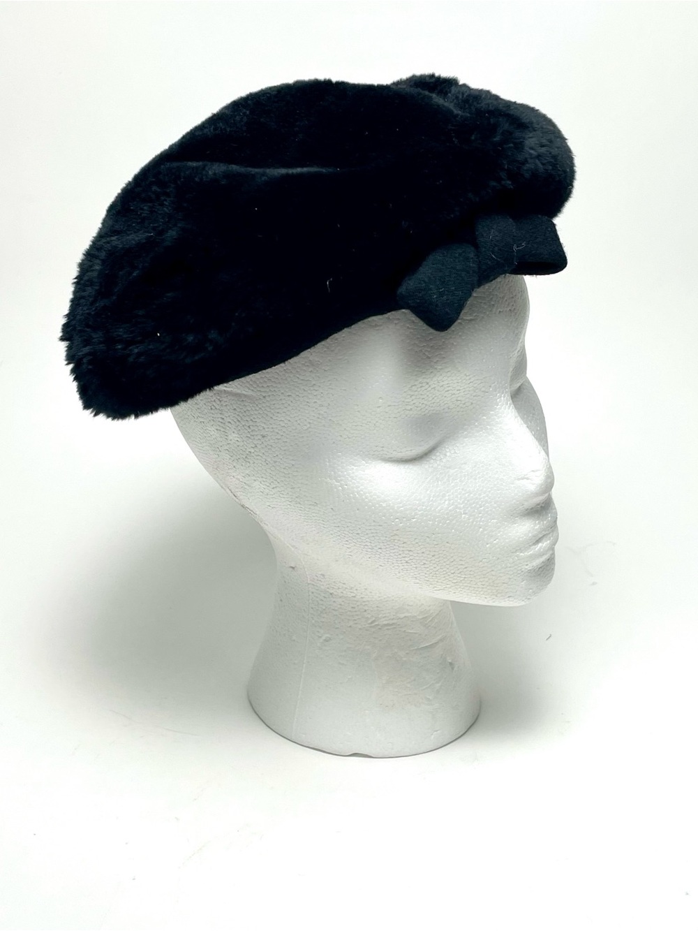 Vintage 1950s Hattie Carnegie Original Black Fur Beret Tilt Hat Fredley's Boston
